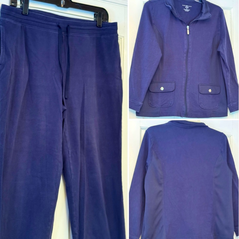 Karen Scott Navy Blue Track Pants Set Relaxed Fit